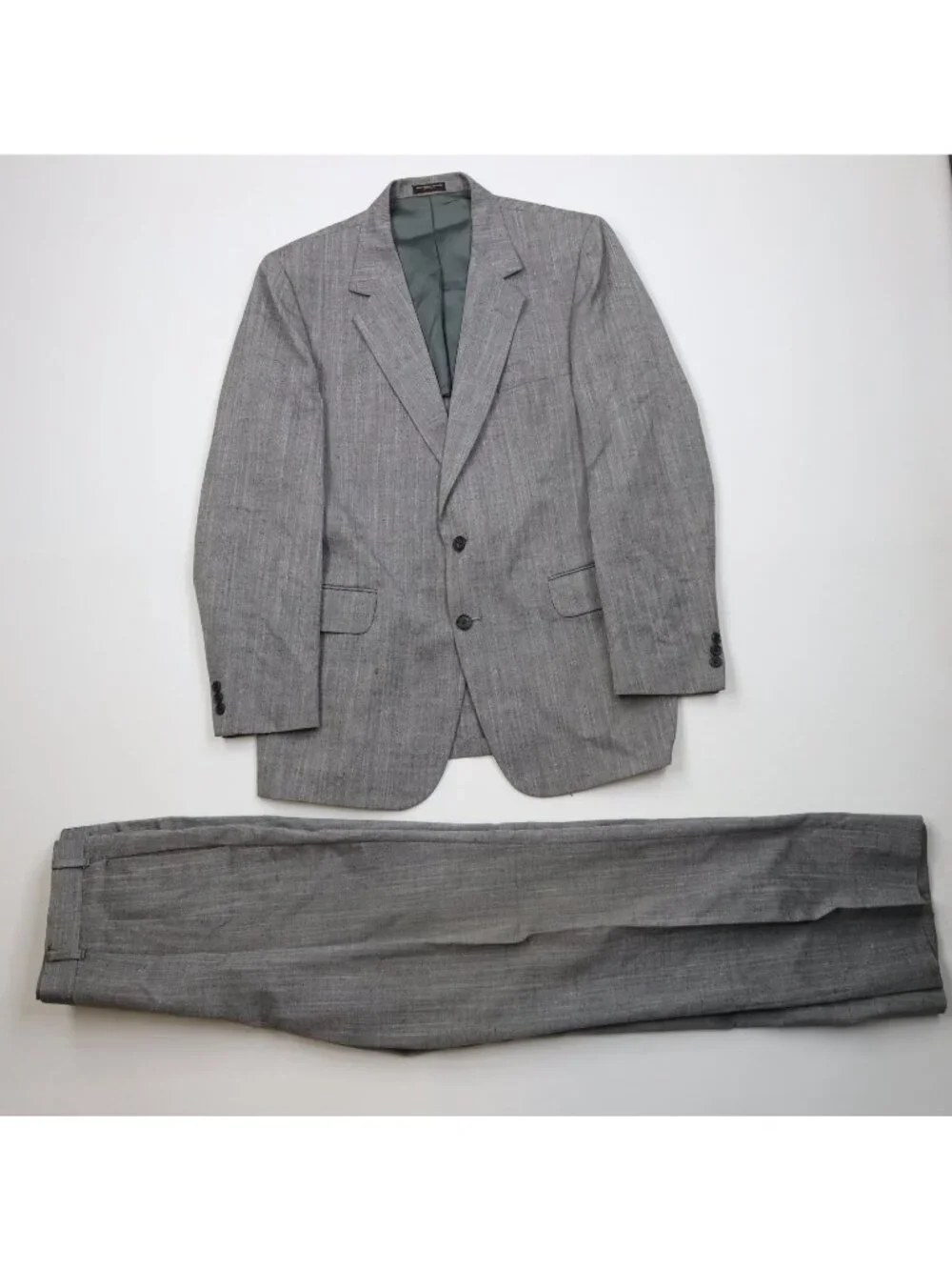 Vintage 70s 80s Mens 44L 2 Piece Atomic Fleck Suit Wedding Wide Leg 36x31 Gray